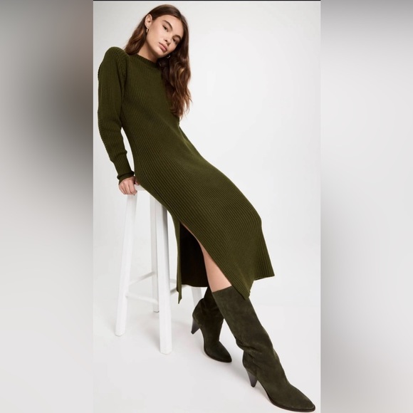 NWT Anine Bing Aurora Rib Knit Green Mid Dress - Picture 2 of 4